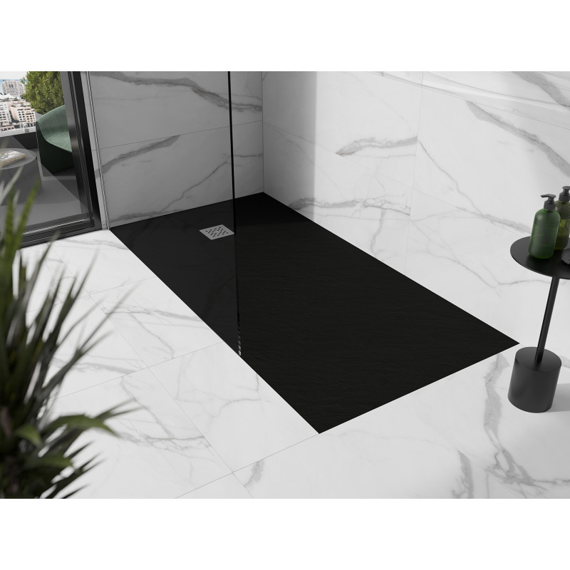 Mexen Stone+ 160 x 80 cm-es, téglalap alakú kompozit zuhanytálca, fekete - 44708016