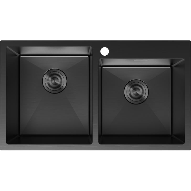 Mexen Xorin kétrészes acél mosogató 780 x 450 mm, fekete - 6441782000-70