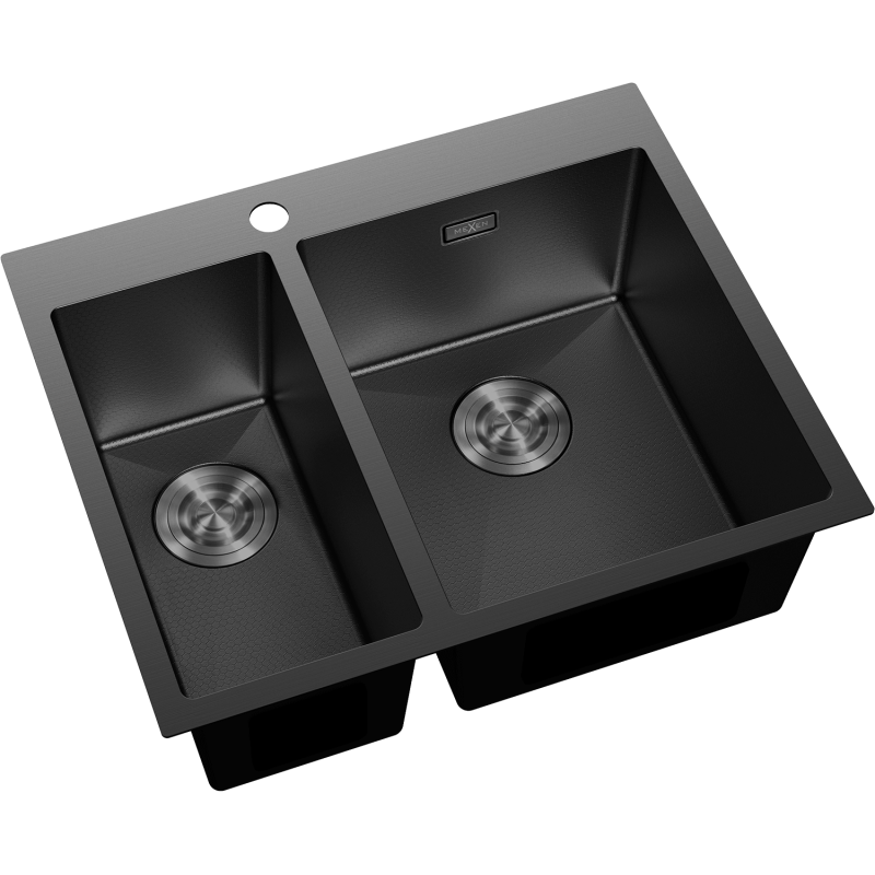 Mexen Flexo chiuvetă de oțel 1,5 cuve 610 x 510 mm, negru HC - 6446611500-70HC