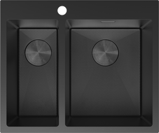 Mexen Flexo rozsdamentes acél mosogató 1,5 rekeszes 610 x 510 mm, fekete HC - 6446611500-70HC
