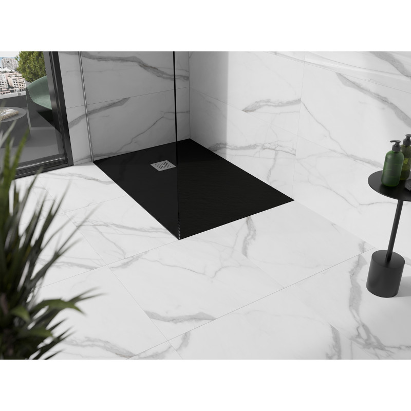 Mexen Stone+ 100 x 90 cm-es téglalap alakú kompozit zuhanytálca, fekete - 44709010