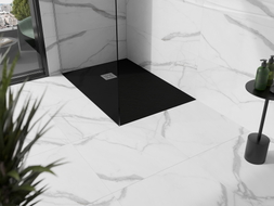 Mexen Stone+ 100 x 90 cm-es téglalap alakú kompozit zuhanytálca, fekete - 44709010