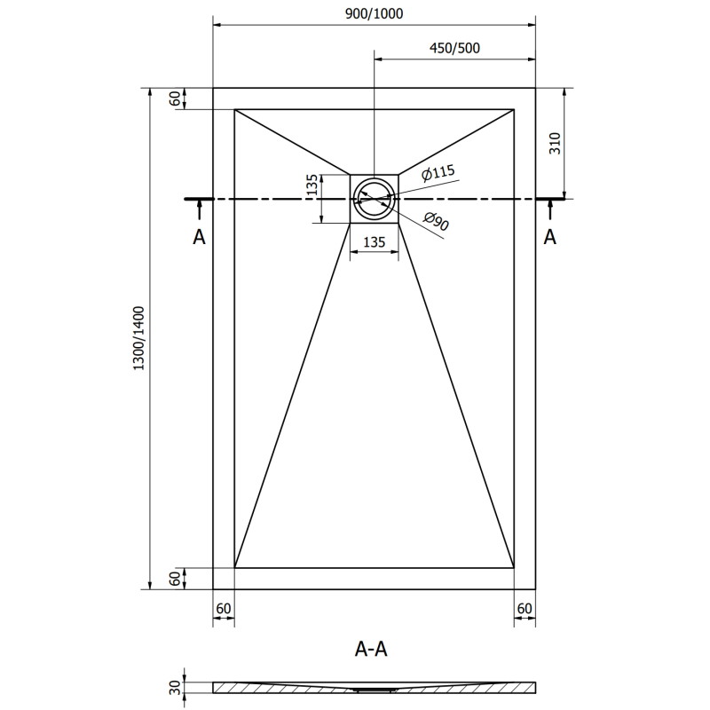 Mexen Stone+ kompozit téglalap alakú zuhanytálca 130 x 90 cm, fekete - 44709013