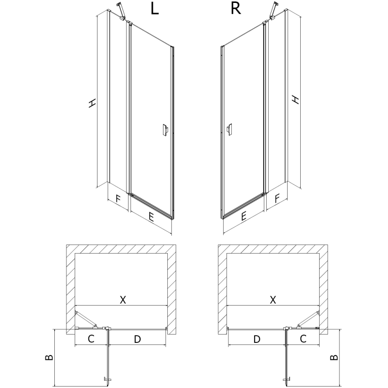 Mexen Mist nyíló zuhanyajtó balos 70 cm, fekete keret, fekete - 8A4-070-000-70-70-L