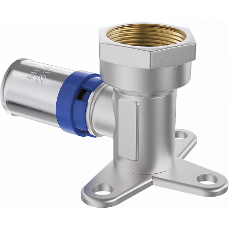 Mexen PEX-P falra szerelhető sajtolható könyök bilincs füllel, PEX préselés 20 x 1/2 belső menet - W97128-2012F-00