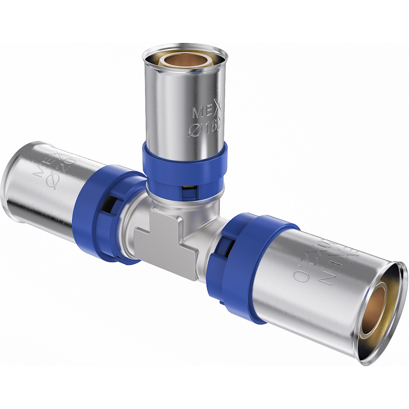 Mexen PEX-P nyomócsöves redukáló T-idom, préselt PEX 25 x 20 x 25 - W97131-252025-00