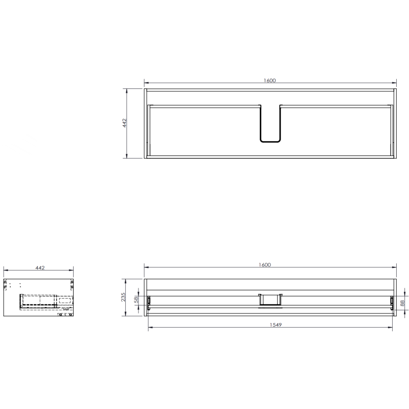 Mexen Rivel fürdőszobai mosdószekrény 160 cm, 1 fiók, bordázott, grafit matt - 91A20-16023-1-BF66