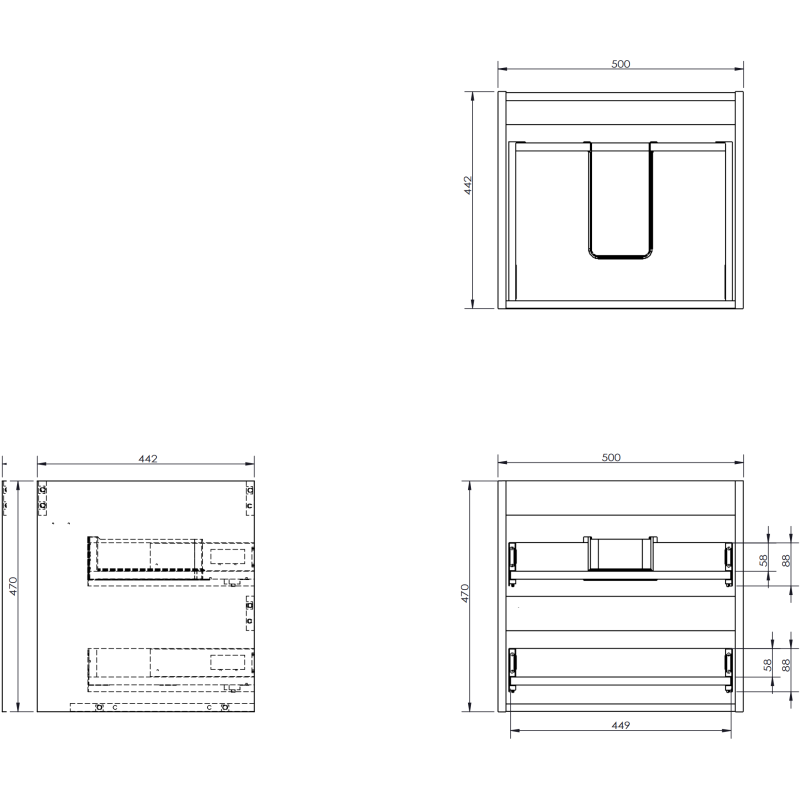 Mexen Rivel 50 cm mosdó alatti szekrény, 2 fiókos, bordázott, fekete matt - 91A20-05047-2-BFF71