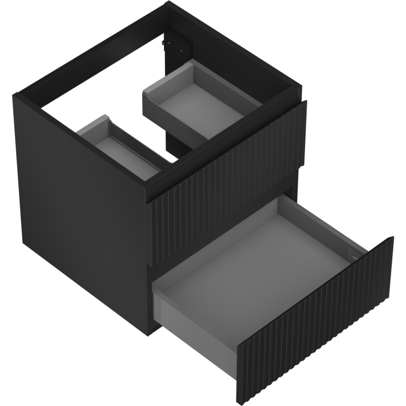 Mexen Rivel 50 cm mosdó alatti szekrény, 2 fiókos, bordázott, fekete matt - 91A20-05047-2-BFF71
