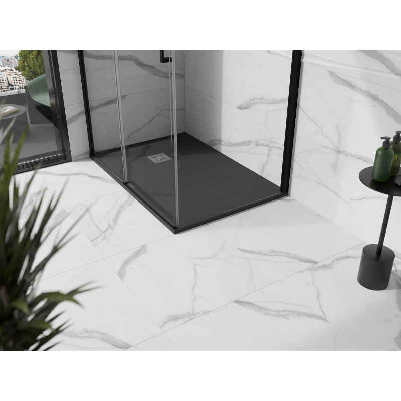Mexen Stone+ 120 x 100 cm-es, téglalap alakú kompozit zuhanytálca, antracit - 44711012