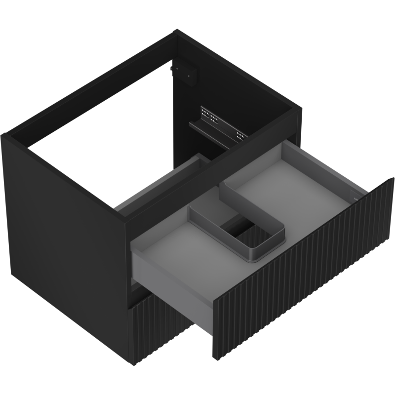 Mexen Rivel 60 cm-es fürdőszobai szekrény mosdó alá, 2 fiókos, bordázott, fekete matt - 91A20-06047-2-BFF71