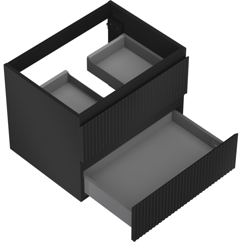 Mexen Rivel dulap de baie sub chiuvetă 60 cm, 2 sertare, canelat, negru mat - 91A20-06047-2-BFF71