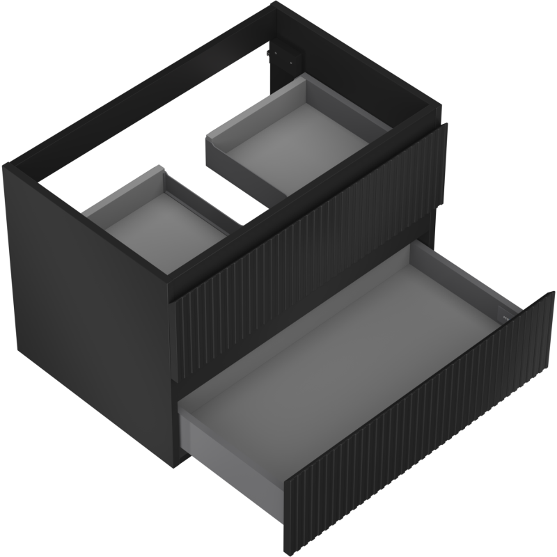 Mexen Rivel dulap baie sub lavoar 70 cm, 2 sertare, canelat, negru mat - 91A20-07047-2-BFF71