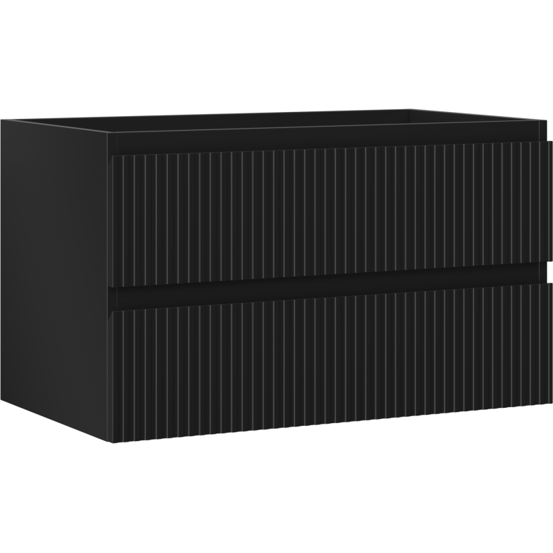 Mexen Rivel fürdőszobaszekrény mosdó alá 80 cm, 2 fiók, bordázott, fekete matt - 91A20-08047-2-BFF71