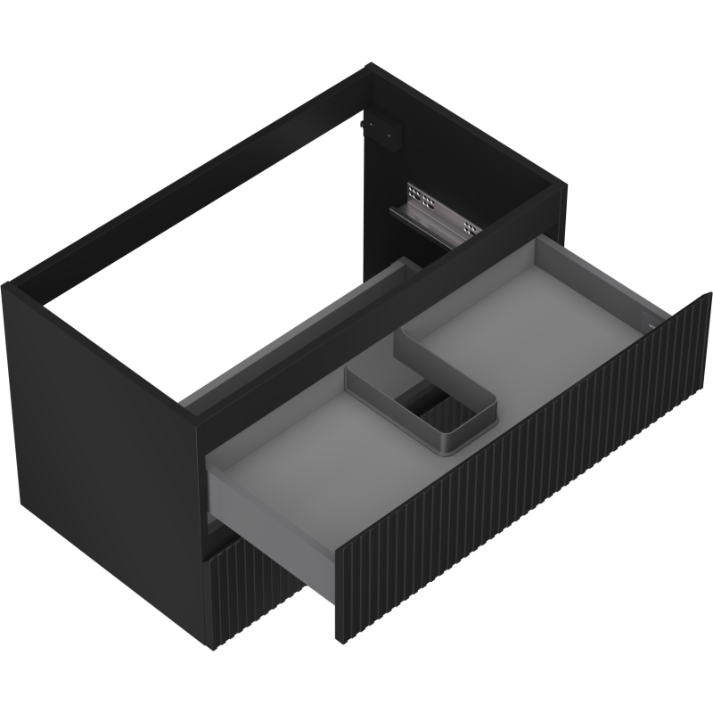 Mexen Rivel fürdőszobaszekrény mosdó alá 80 cm, 2 fiók, bordázott, fekete matt - 91A20-08047-2-BFF71