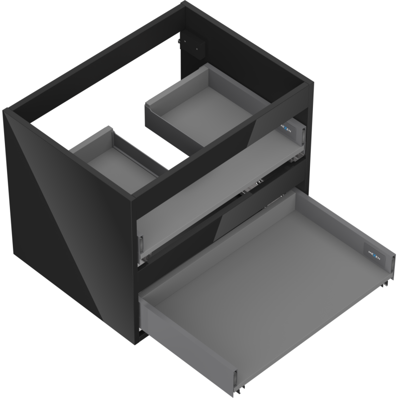 Mexen Box-A corp dulap pentru chiuvetă 60 cm, 2 sertare, negru lucios - 91AX0-0600-470-2-70