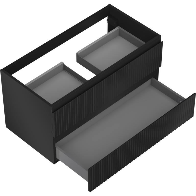 Mexen Rivel dulap de baie sub lavoar 90 cm, 2 sertare, canelat, negru mat - 91A20-09047-2-BFF71