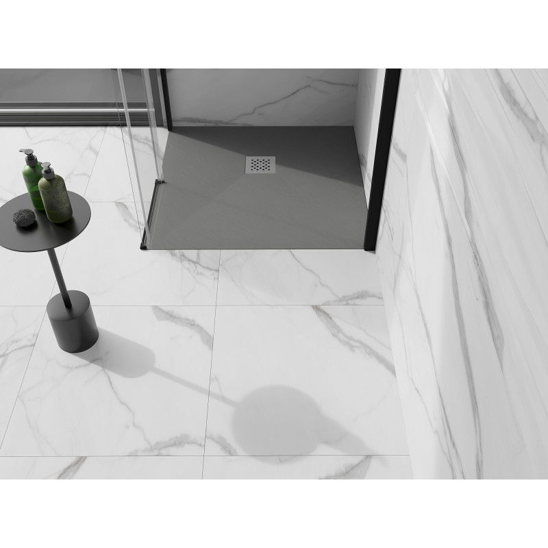 Mexen Stone+ négyzet alakú kompozit zuhanytálca 90 x 90 cm, szürke-beton - 44619090