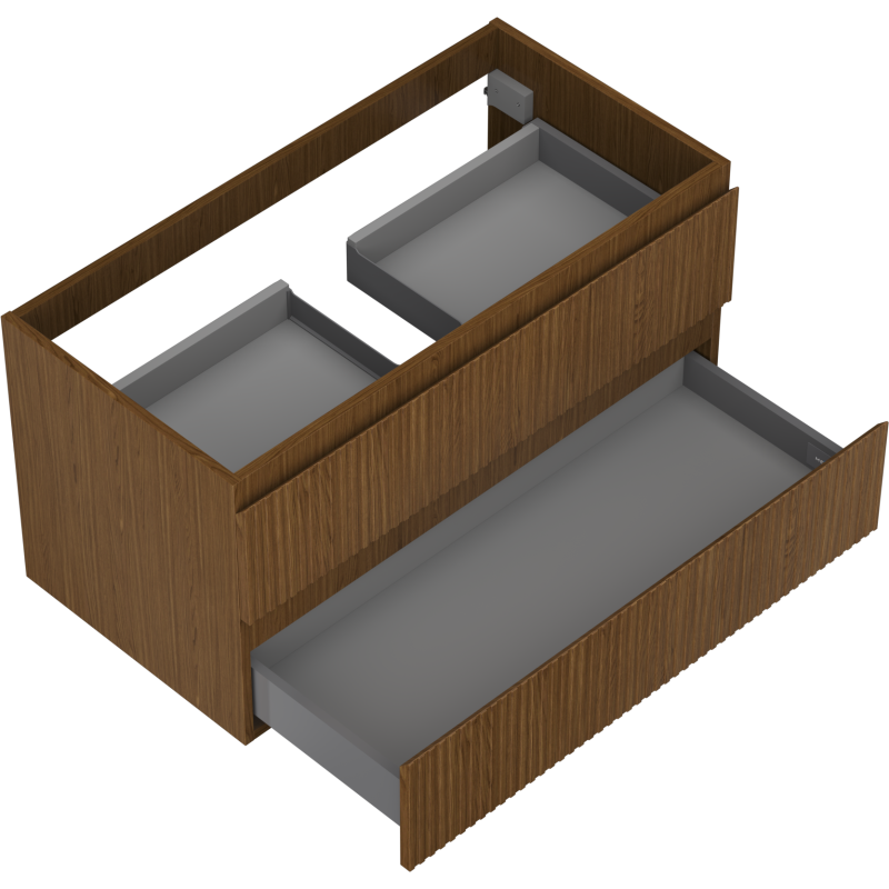 Mexen Rivel dulap baie sub lavoar 90 cm, 2 sertare, canelat, nuc - 91A20-09047-2-BFF86