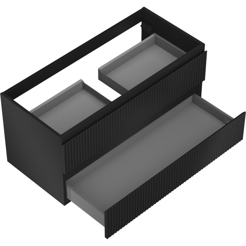 Mexen Rivel dulap baie sub lavoar 100 cm, 2 sertare, canelat, negru mat - 91A20-10047-2-BFF71