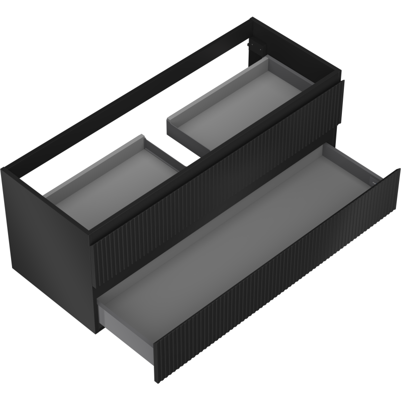 Mexen Rivel dulap baie pentru chiuvetă 120 cm, 2 sertare, canelat, negru mat - 91A20-12047-2-BFF71