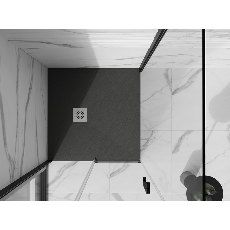 Mexen Stone+ 100 x 100 cm-es négyzet alakú kompozit zuhanytálca, antracit - 44711010