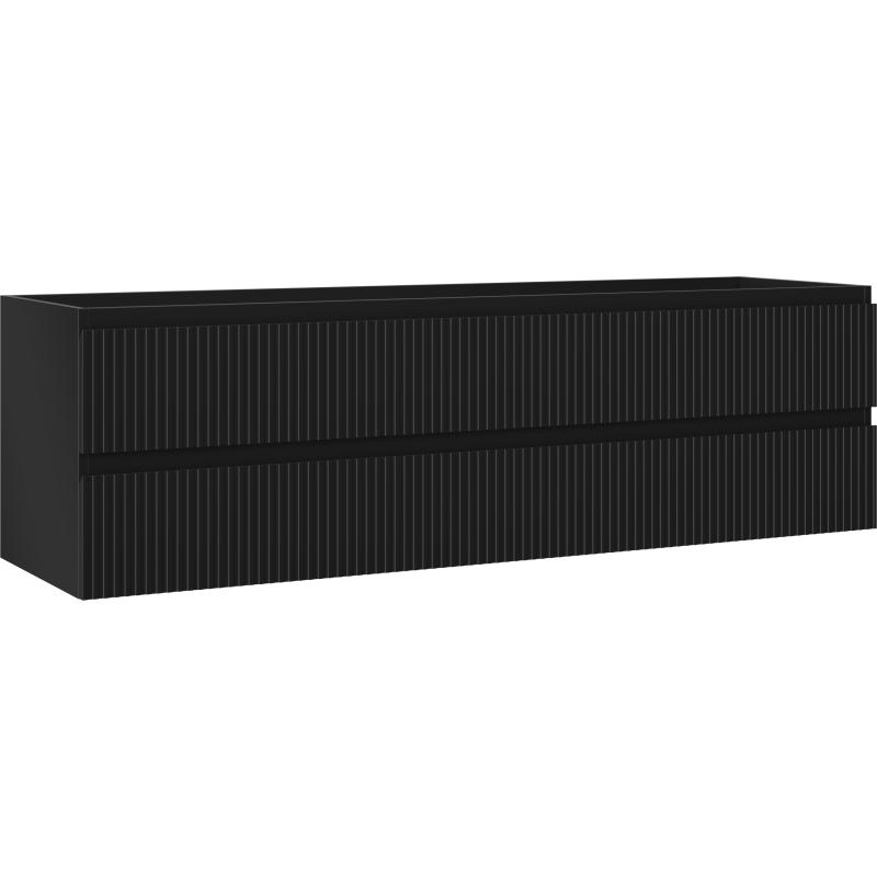 Mexen Rivel fürdőszobai mosdószekrény 160 cm, 2 fiókos, bordázott, fekete matt - 91A20-16047-2-BFF71