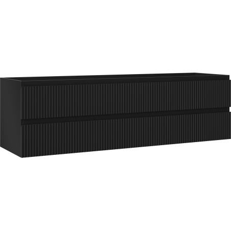 Mexen Rivel fürdőszobai mosdószekrény 160 cm, 2 fiókos, bordázott, fekete matt - 91A20-16047-2-BFF71