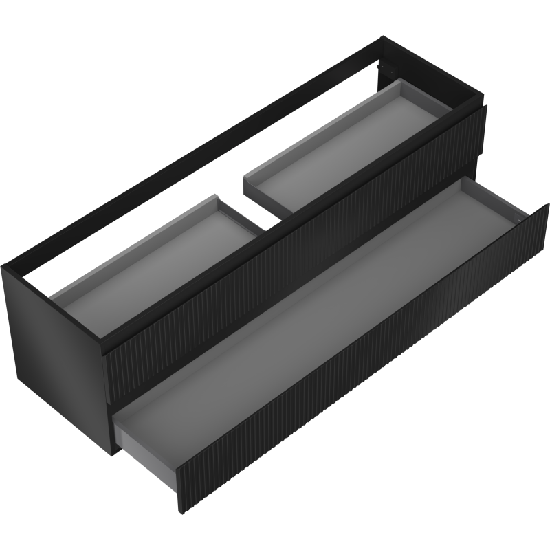 Mexen Rivel fürdőszobai mosdószekrény 160 cm, 2 fiókos, bordázott, fekete matt - 91A20-16047-2-BFF71