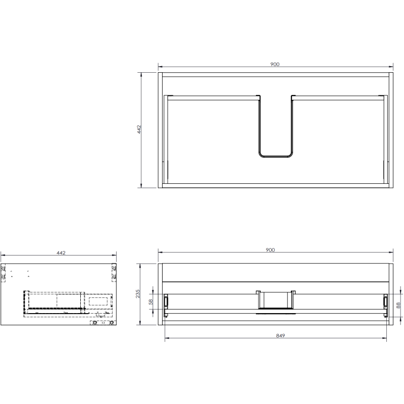 Mexen Orio dulap baie sub chiuvetă 90 cm cu blat, 1 sertar, negru mat - 91A10-09023-1-BFC71
