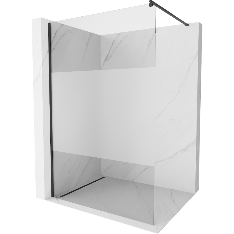 Mexen Kioto Walk-in zuhanyfal 100 x 200 cm, átlátszó/fagyott 8 mm, fekete - 800-100-101-70-35