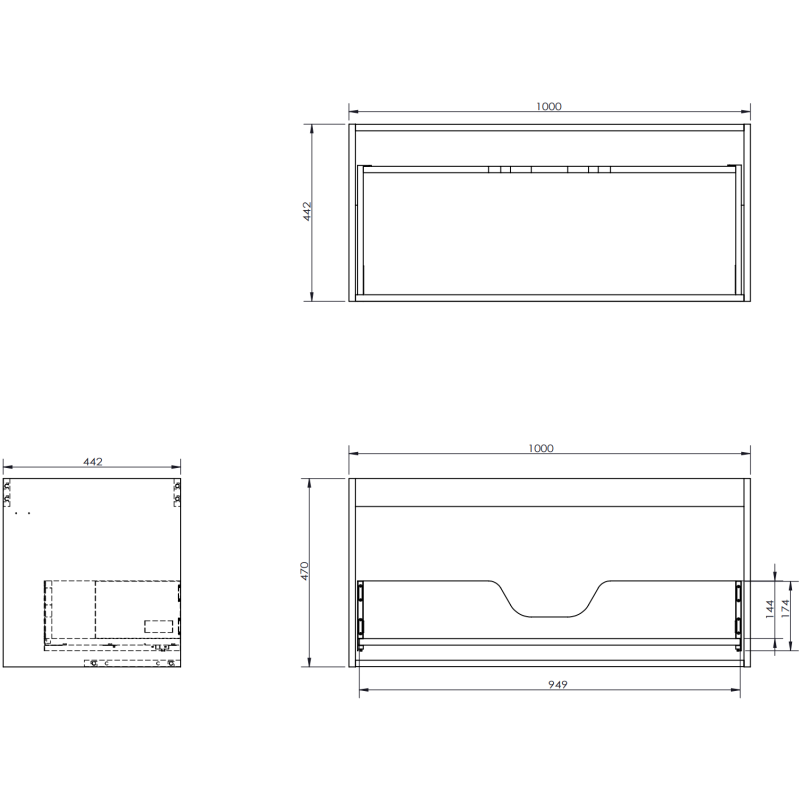 Mexen Orio fürdőszobai mosdószekrény 100 cm pulttal, 1 fiók, matt grafit - 91A10-10047-1-BFC66