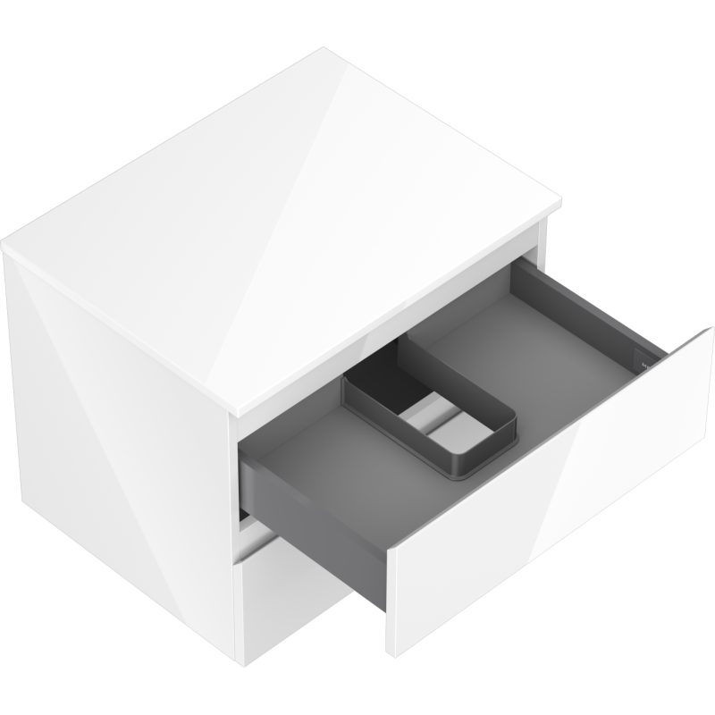 Mexen Orio fürdőszobai szekrény mosdó alá, 60 cm, lappal, 2 fiókos, fehér fényes - 91A10-06047-2-BFFC00