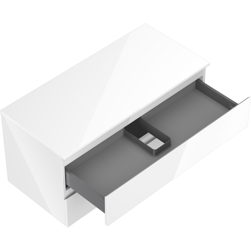Mexen Orio 100 cm-es mosdó alatti fürdőszobai szekrény munkalappal, 2 fiókos, fehér fényes - 91A10-10047-2-BFFC00