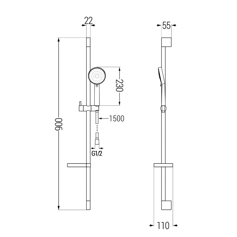 Mexen DS75 csúsztatható zuhanykészlet, króm - 785754583-00