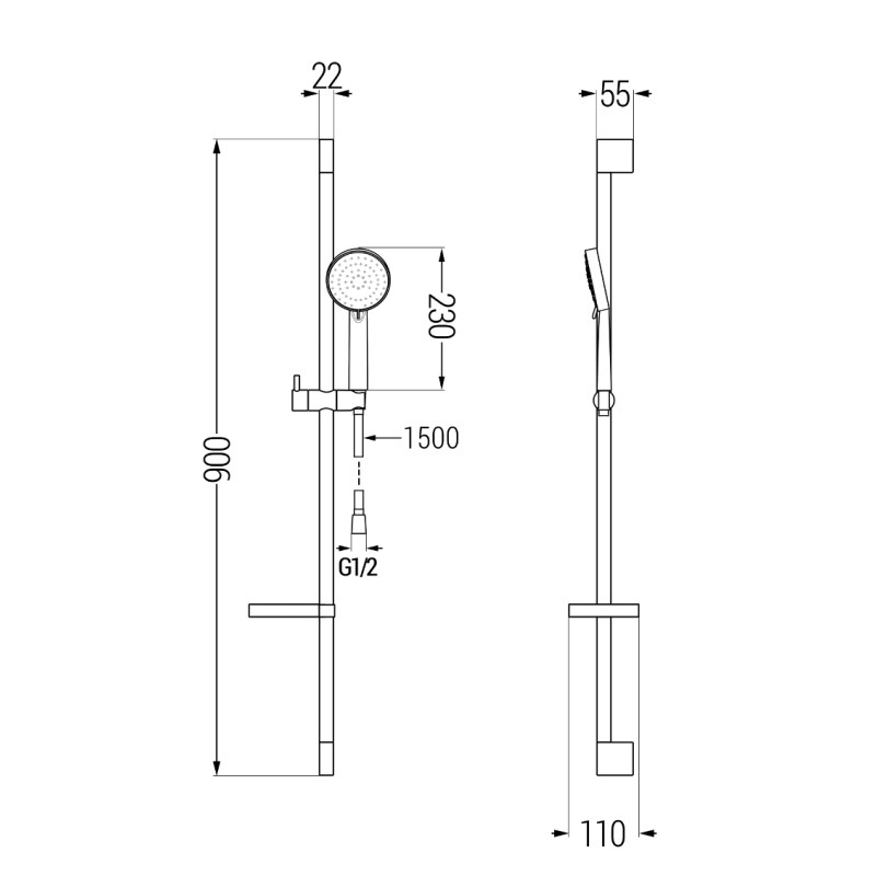 Mexen DS75 set de duș cu bară glisantă, crom - 785754583-00
