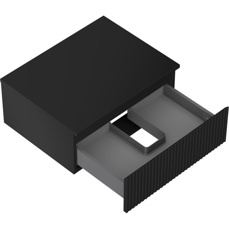 Mexen Rivel 60 cm-es mosdó alatti fürdőszobaszekrény lappal, 1 fiók, bordázott, fekete matt - 91A20-06023-1-BFC71