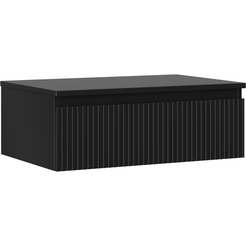 Mexen Rivel 70 cm-es mosdó alatti fürdőszobai szekrény munkalappal, 1 fiók, barázdált, fekete matt - 91A20-07023-1-BFC71