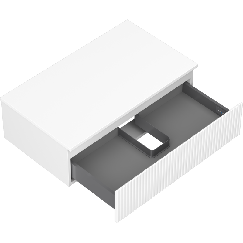Mexen Rivel fürdőszobai mosdószekrény 80 cm-es munkalappal, 1 fiók, barázdált, matt fehér - 91A20-08023-1-BFC01