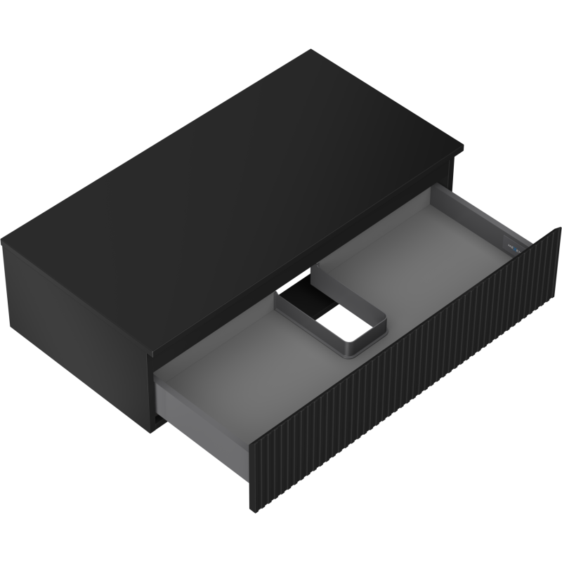 Mexen Rivel 90 cm mosdószekrény pulttal, 1 fiók, bordázott, fekete matt - 91A20-09023-1-BFC71