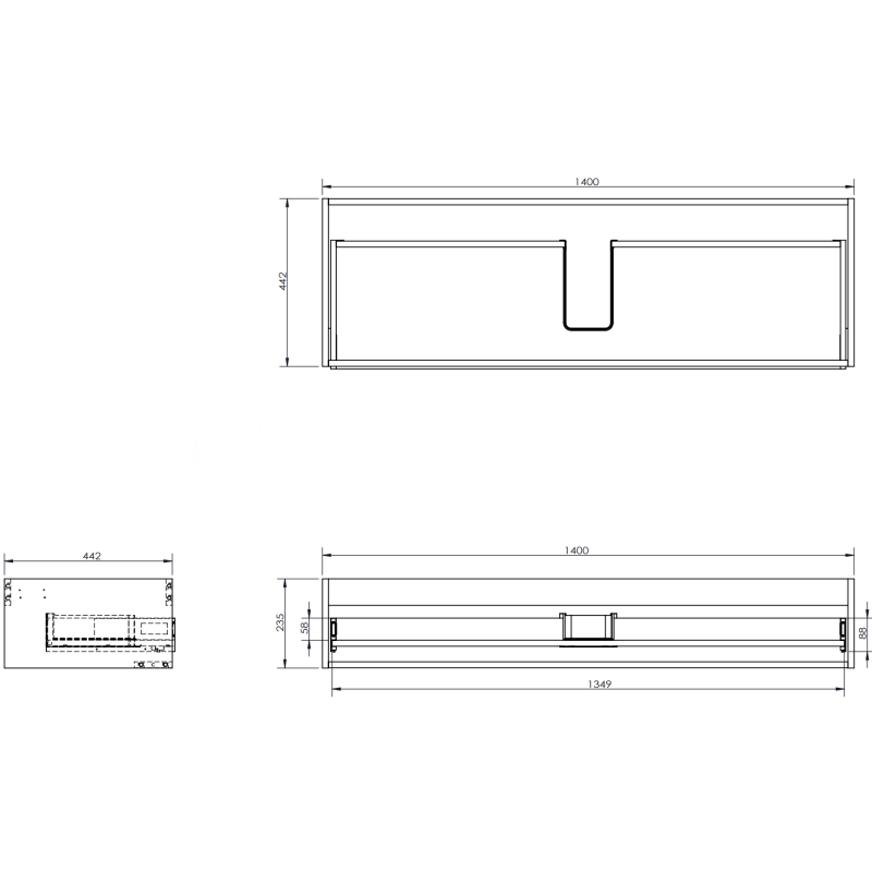 Mexen Rivel dulap baie sub lavoar 140 cm cu blat, 1 sertar, canelat, gri mat - 91A20-14023-1-BFC62