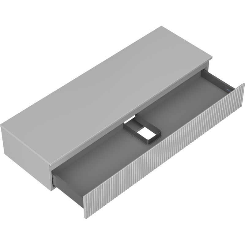 Mexen Rivel 140 cm-es fürdőszobai szekrény mosdó alá, lappal, 1 fiók, bordázott, szürke matt - 91A20-14023-1-BFC62