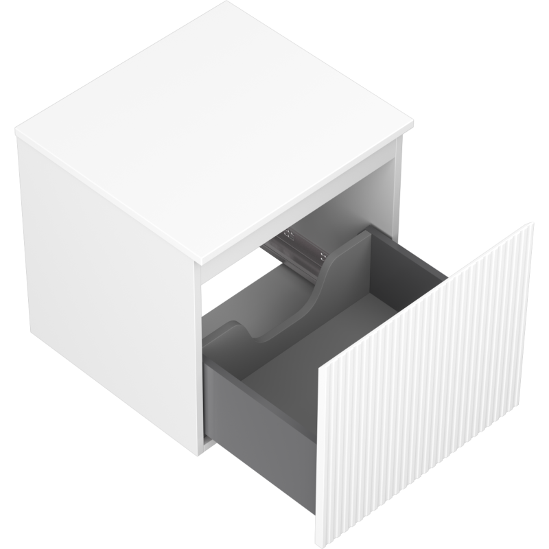 Mexen Rivel fürdőszobai mosdószekrény 50 cm-es lappal, 1 fiókos, bordázott, matt fehér - 91A20-05047-1-BFC01