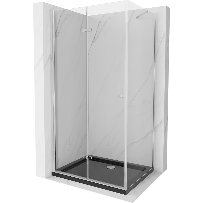 Mexen Lima cabină de duș pliabilă 80 x 100 cm, transparent, Crom + cadă de duș Flat, Neagră - 856-080-100-01-00-4070