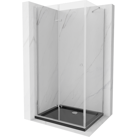 Mexen Lima cabină de duș pliabilă 80 x 100 cm, transparent, Crom + cadă de duș Flat, Neagră - 856-080-100-01-00-4070