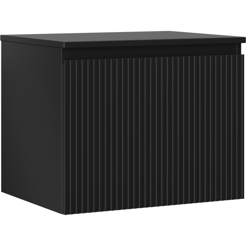 Mexen Rivel 60 cm-es mosdó alatti fürdőszobaszekrény munkalappal, 1 fiók, bordázott, fekete matt - 91A20-06047-1-BFC71