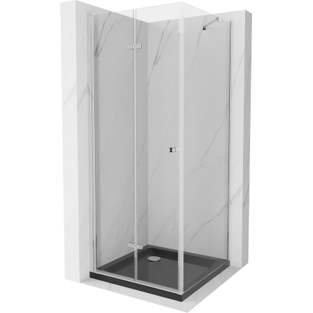 Mexen Lima összecsukható zuhanykabin 90 x 90 cm, átlátszó, króm + Flat tálca, fekete - 856-090-090-01-00-4070