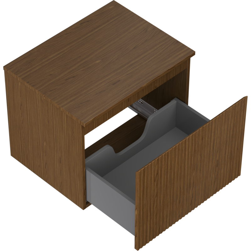Mexen Rivel 60 cm-es fali szekrény mosdó alá, asztallappal, 1 fiók,  bordázott, dió - 91A20-06047-1-BFC86