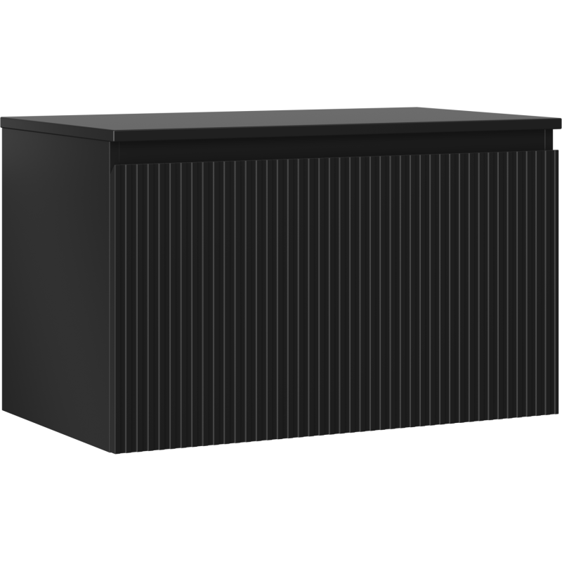 Mexen Rivel 80 cm-es fürdőszobai mosdószekrény munkalappal, 1 fiók, bordázott, matt fekete - 91A20-08047-1-BFC71