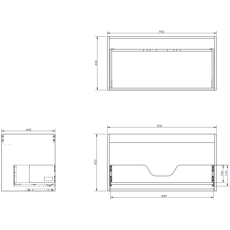 Mexen Rivel dulap baie sub lavoar 90 cm cu blat, 1 sertar, canelat, grafit mat - 91A20-09047-1-BFC66